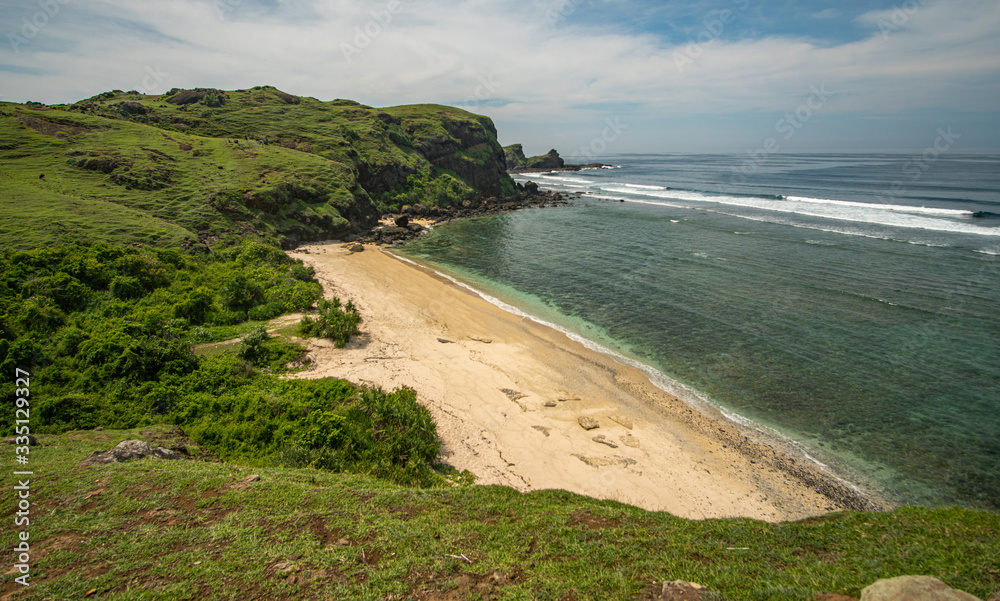 beautiful view of the surrounding beaches from Bukit Merese view point on Lombok in Indonesia