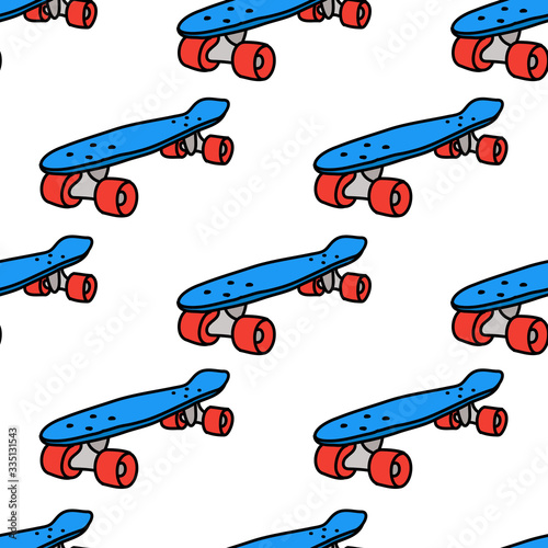 penny board seamless doodle pattern, vector illustration