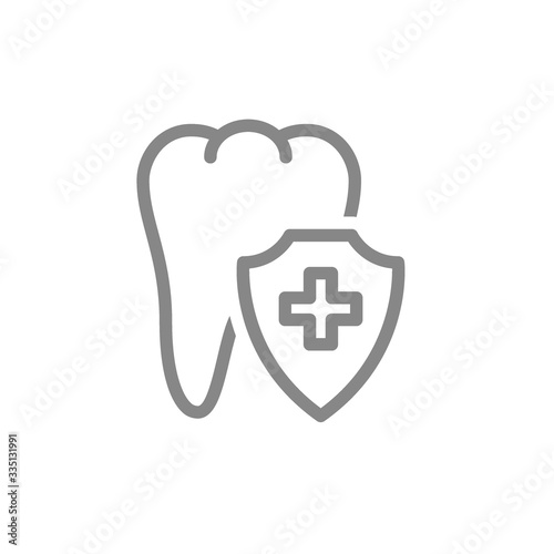 Healthy protected tooth line icon. First aid for tooth diseases symbol