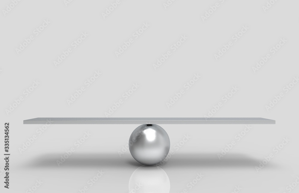 3d rendering. Empty blank aluminium silver sphere balance scale on white background.