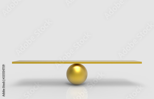 3d rendering. Empty blank golden sphere balance scale on white background.