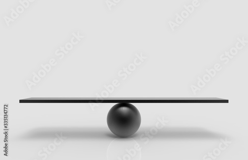 3d rendering. Empty blank black metal sphere balance scale on white background.