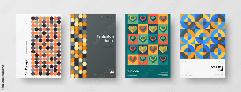 Company identity brochure template collection. Business presentation vector A4 vertical orientation front page mock up set. Corporate report cover abstract geometric illustration design layout bundle. Company identity brochure template collection. Business presentation vector A4 vertical orientation front page mock up set. Corporate report cover abstract geometric illustration design layout bundle.