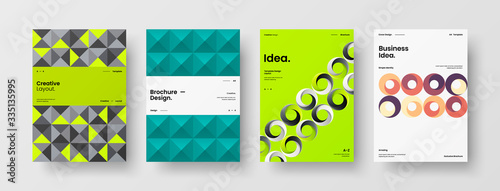 Company identity brochure template collection. Business presentation vector A4 vertical orientation front page mock up set. Corporate report cover abstract geometric illustration design layout bundle. © kitka