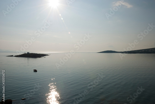 Athens, Greece, September 2019: Sunrise at the beautiful Vravrona beach  photo