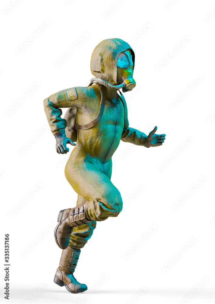 Fototapeta premium radioactive cartoon is running fast in white background