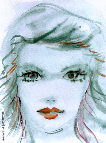 Fototapeta Naklejka Na Ścianę i Meble -  Dreamy Watercolor Portrait of a Breautiful Woman