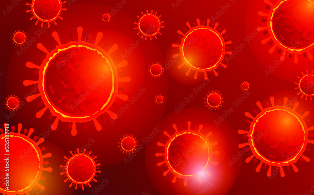 Coronavirus, background with the image of the virus. The virus in the blood. Covid-19