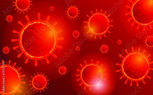 Coronavirus, background with the image of the virus. The virus in the blood. Covid-19
