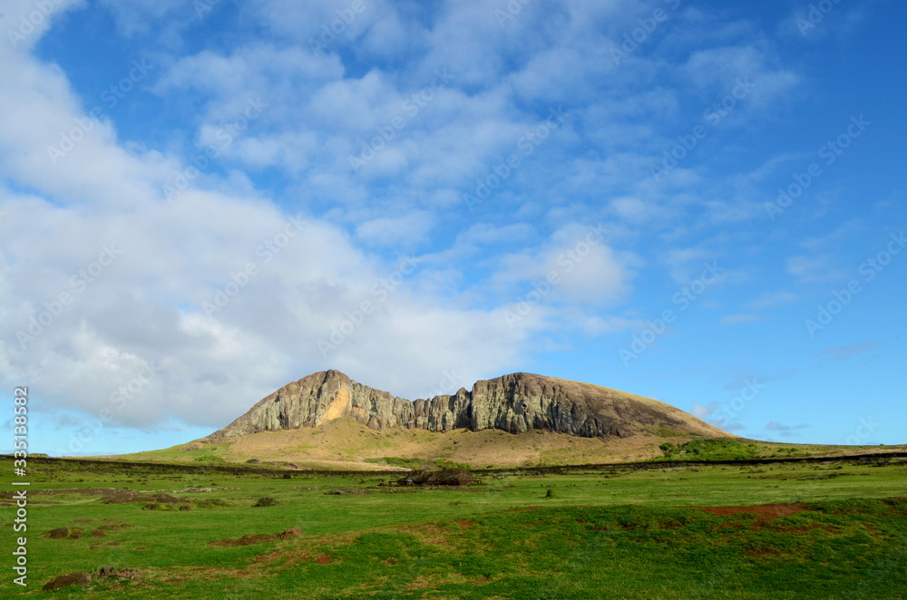 Moai statues in the Rano Raraku Volcano in Easter Island, Rapa Nui Park, Chile Moai statues in the Rano Raraku Volcano in Easter Island, Rapa Nui Park, Chile