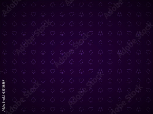 Poker purple background, playing card symbols pattern, blackjack