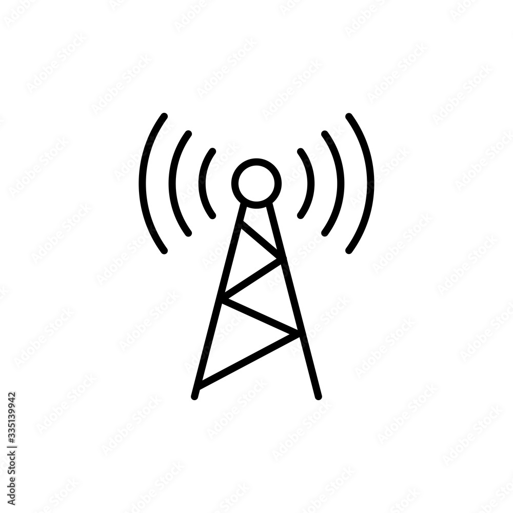 Transmitter antenna icon. Broadcast sign. Communication antenna symbol. Antenna radio tower signal flat vector icon Transmitter antenna icon. Broadcast sign. Communication antenna symbol. Antenna radio tower signal flat vector icon