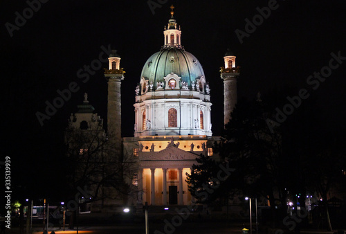 A church in Wien during a winter night in Austria