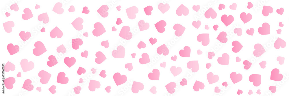 Love celebration's background with pink falling hearts over white.