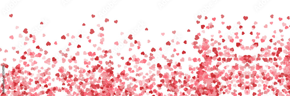 Love celebration's background with pink falling hearts over white.