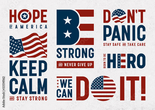 USA Patriotic Motivation Typography And Logos Set. EPS10 vector illustration with transparency.