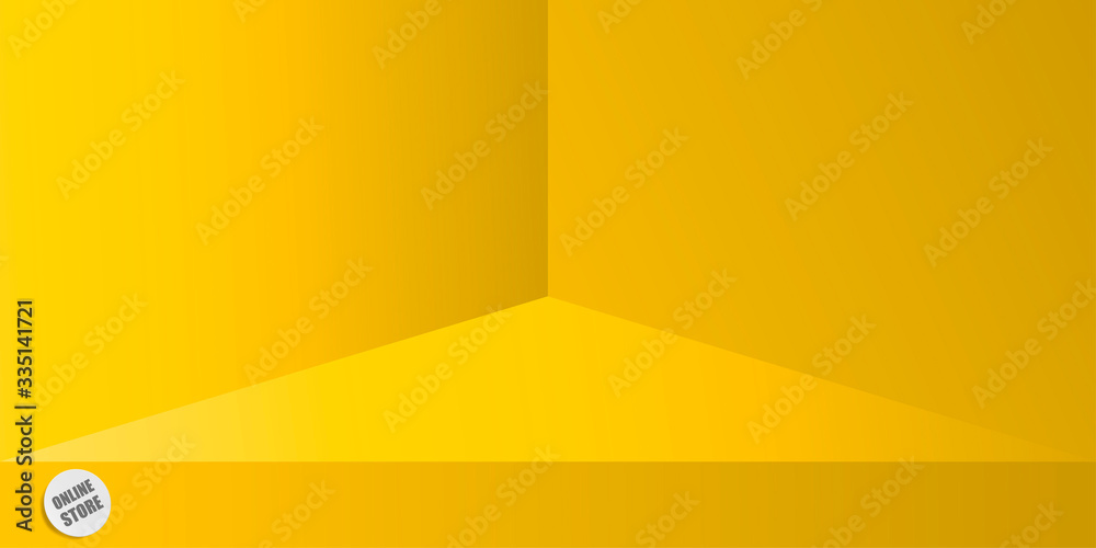 Empty vivid yellow corner studio background for internet sale shopping. Banner for advertise product. Vector mock up illustration for design website landing page. Empty vivid yellow corner studio background for internet sale shopping. Banner for advertise product. Vector mock up illustration for design website landing page.