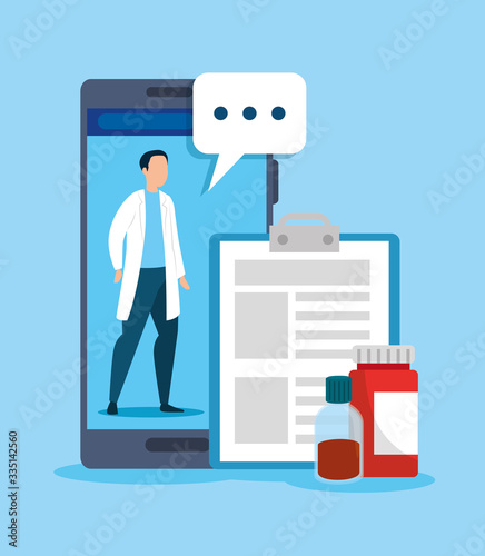 medicine online technology with smartphone and bottles medicine vector illustration design