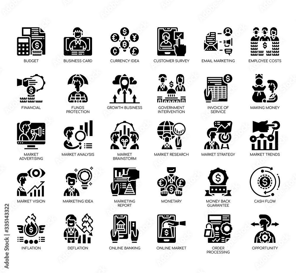 Set of market and economy thin line and pixel perfect icons for any web and app project.