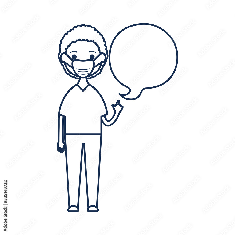 cartoon afro doctor standing with speech bubble icon, line style cartoon afro doctor standing with speech bubble icon, line style