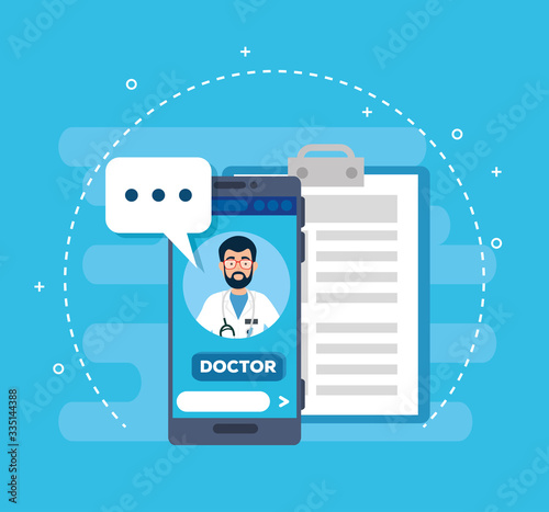 doctor online technology with smartphone and icons vector illustration design