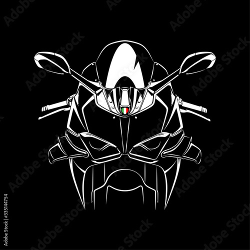 Vector illustration of Super Sport Motorcycle silhouette isolated on Black background. Can be used for printed on motorcycle club t-shirt, background, banner, posters, icon, web, etc.
