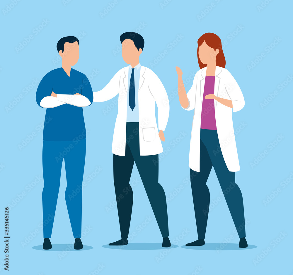 group of doctors with male nurse avatar characters vector illustration design