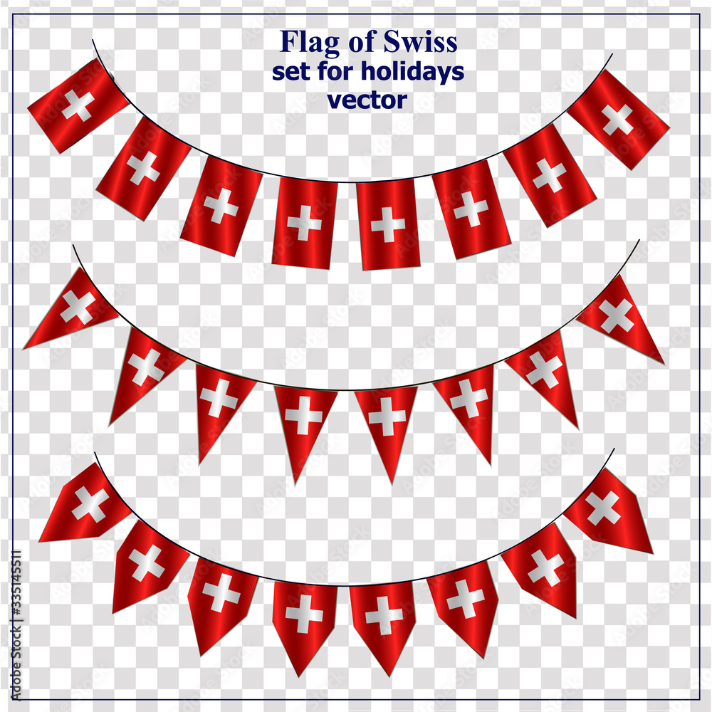 Fototapeta premium Bright set with flags of Swiss for holidays. Vector illustration with transparent background.