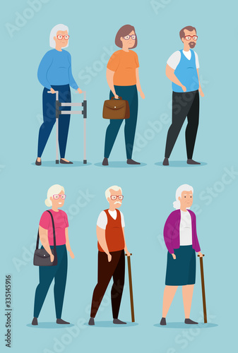 group of old people avatar character vector illustration design