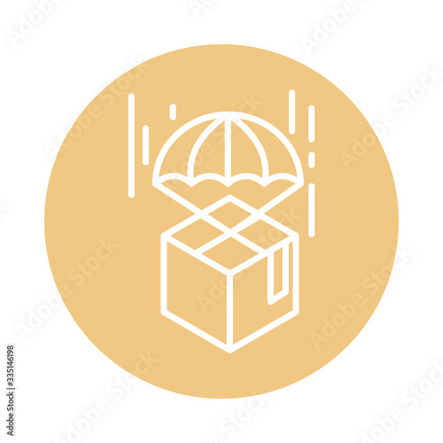 cardboard box with parachute logistic cargo shipping delivery block style icon