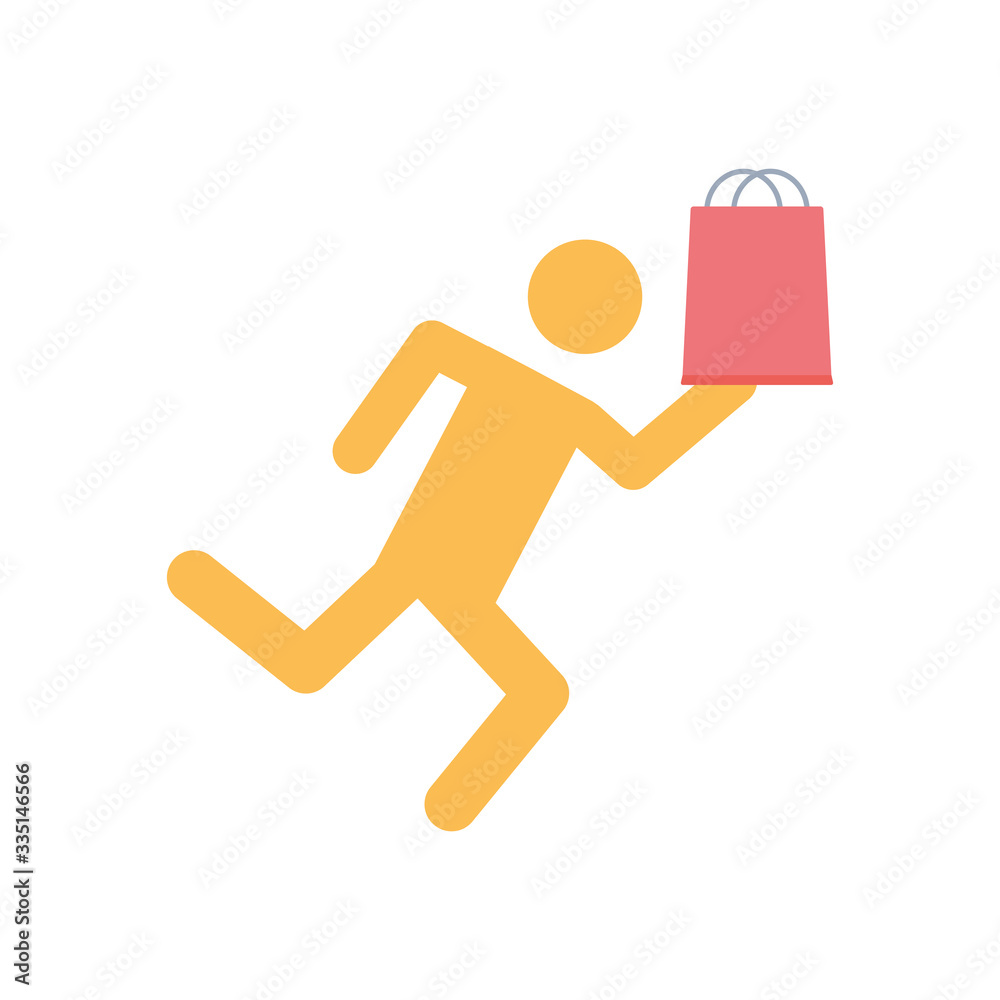 fast delivery concept, pictogram man running with shopping bag icon, flat style fast delivery concept, pictogram man running with shopping bag icon, flat style