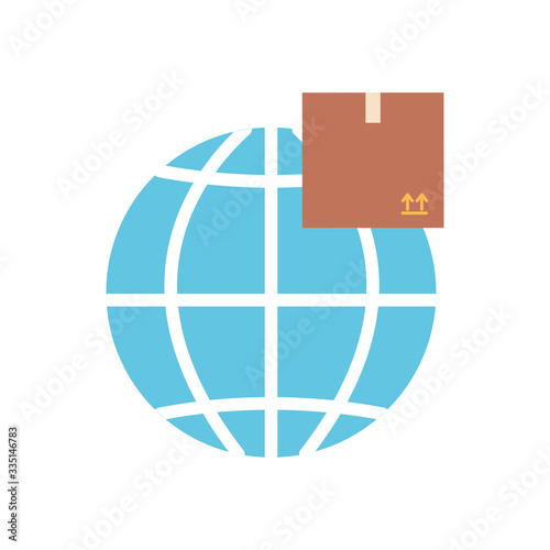 free delivery concept, global sphere with package box icon, flat style