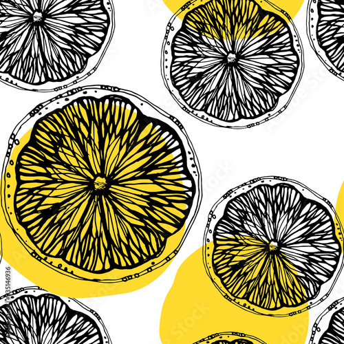 seamless pattern with sketched lemon citrus fruits