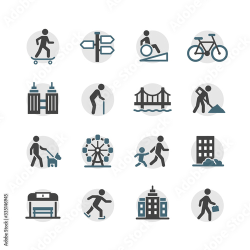 city and people icons set