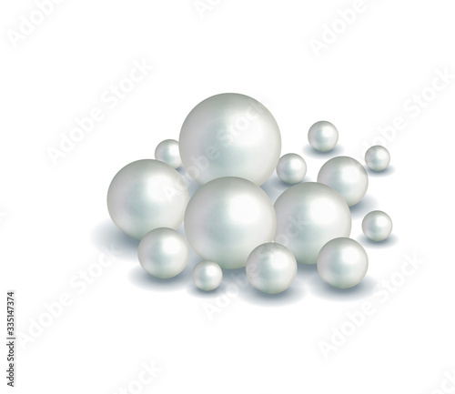 Pack nature ,sea pearl background with small and big white pearls . Vector illustration