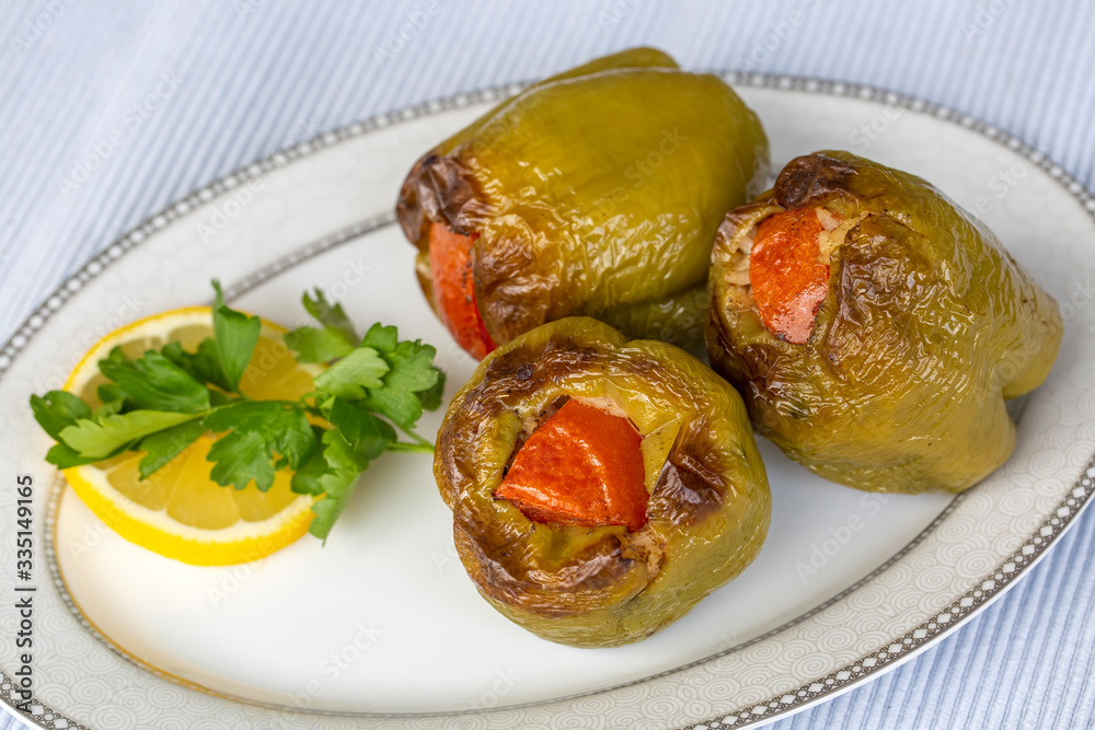 Biber Dolma, Turkish traditional food. Stuffed peppers with rice. (Turkish cuisine)