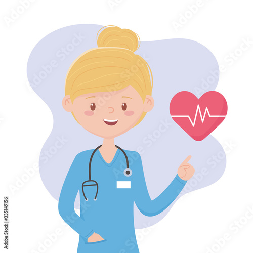 female physyician with stethoscope medical staff professional practitioner cartoon character