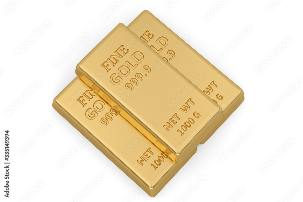 Gold bars pile isolated on white background. 3D illustration. Gold bars pile isolated on white background. 3D illustration.