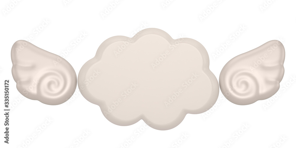 Cloud With Wings isolated on white background. 3D illustration.