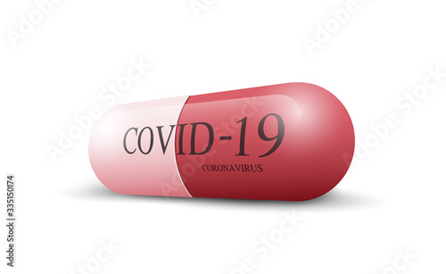 Medicine capsule covid - 19 coronavirus concept perspective style white background 