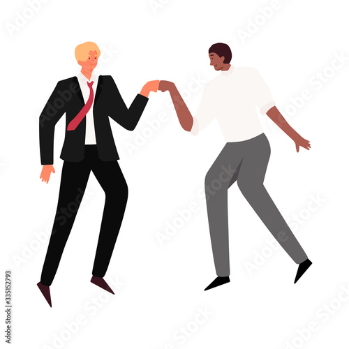 two businessmen fighting giving high fist flat vector illustration.