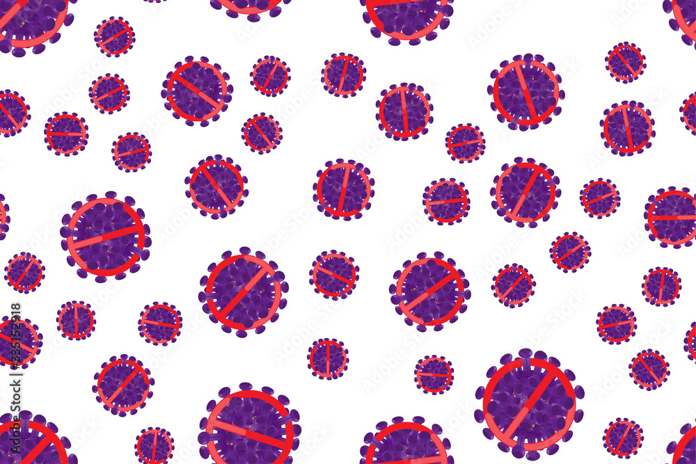 Seamless pattern Coronavirus. Flu spreading of the world. Floating flu virus and cancer cells. Flat vector illustration EPS10