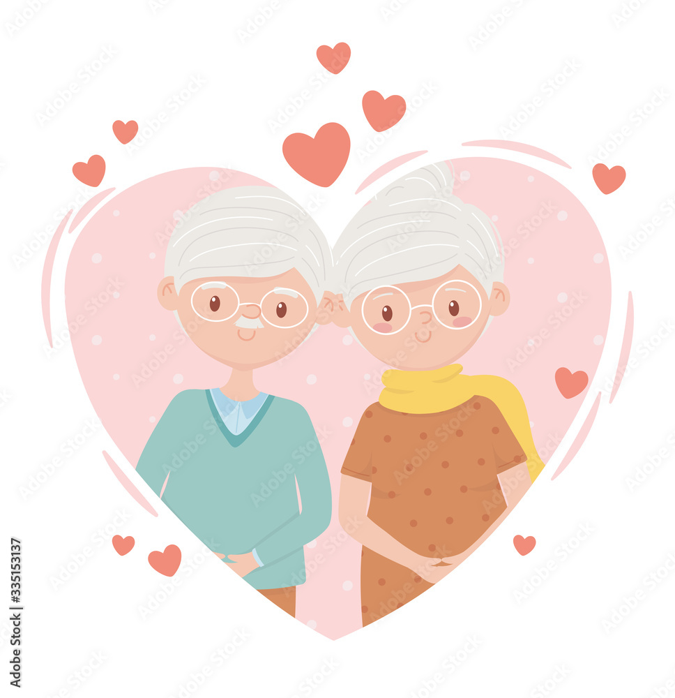 old people, cute couple grandma and grandpa in love heart cartoon characters old people, cute couple grandma and grandpa in love heart cartoon characters