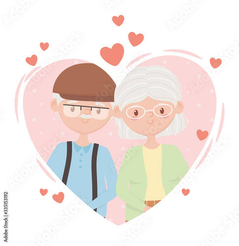 old people, cute couple grandma and grandpa in love heart cartoon characters