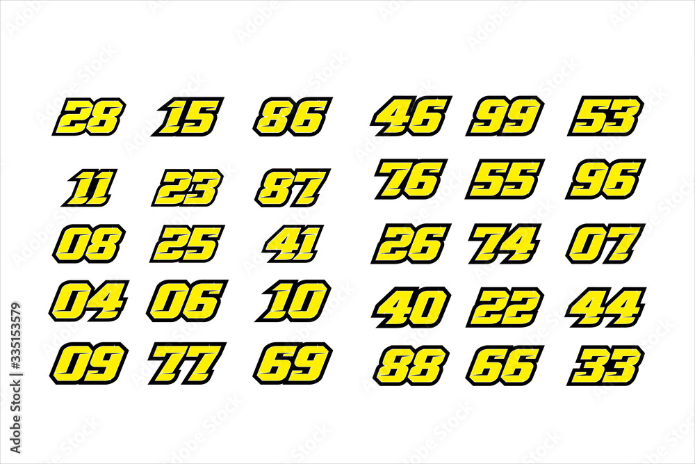Set of racing number, start racing number, sport race number with
