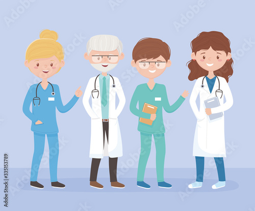 team medical staff professional practitioner cartoon character