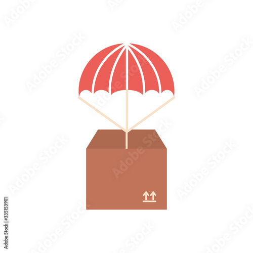 fast delivery concept, parachuter with package box icon, flat style