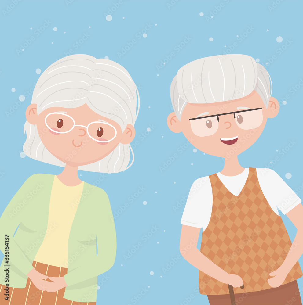 old people, happy grandparents, mature couple cartoon characters old people, happy grandparents, mature couple cartoon characters