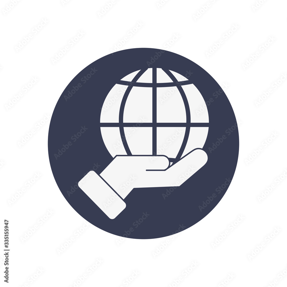 hand holding a global sphere icon, block style hand holding a global sphere icon, block style