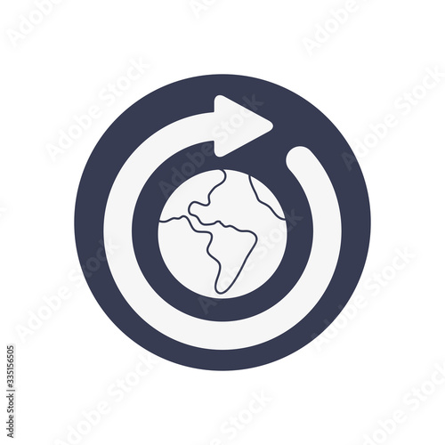 earth planet with arrow around icon, block style